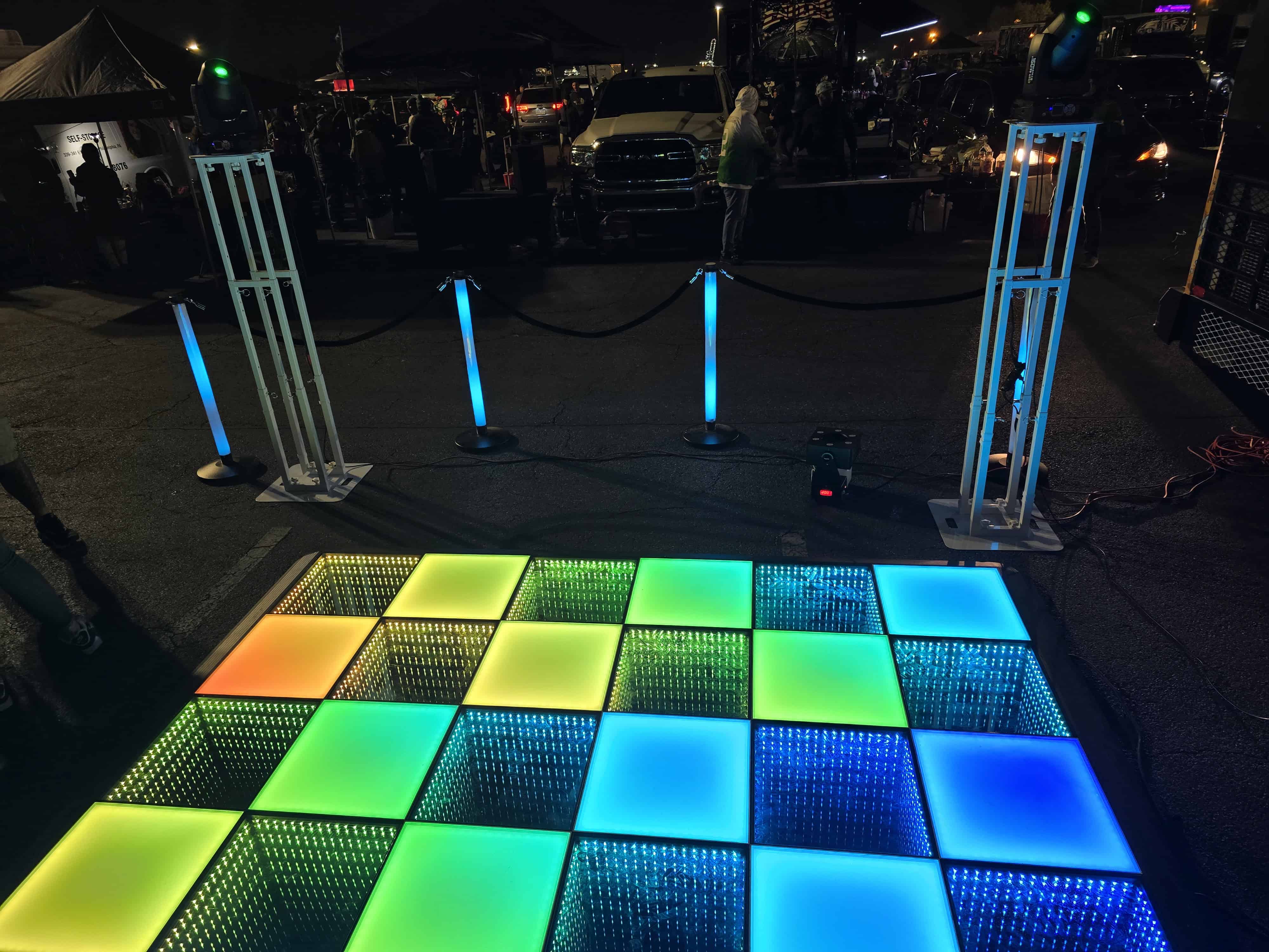 Color LED dance floor with LED stanchions